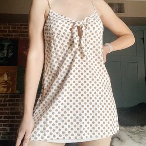 White and Tan Polka-Dot Mini Dress